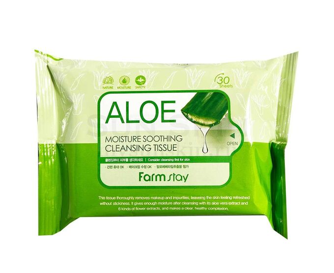 Farm Stay Aloe Moisture Soothing Cleansing Tissue Очищающие увлажняющие салфетки с экстрактом алоэ, 30 шт