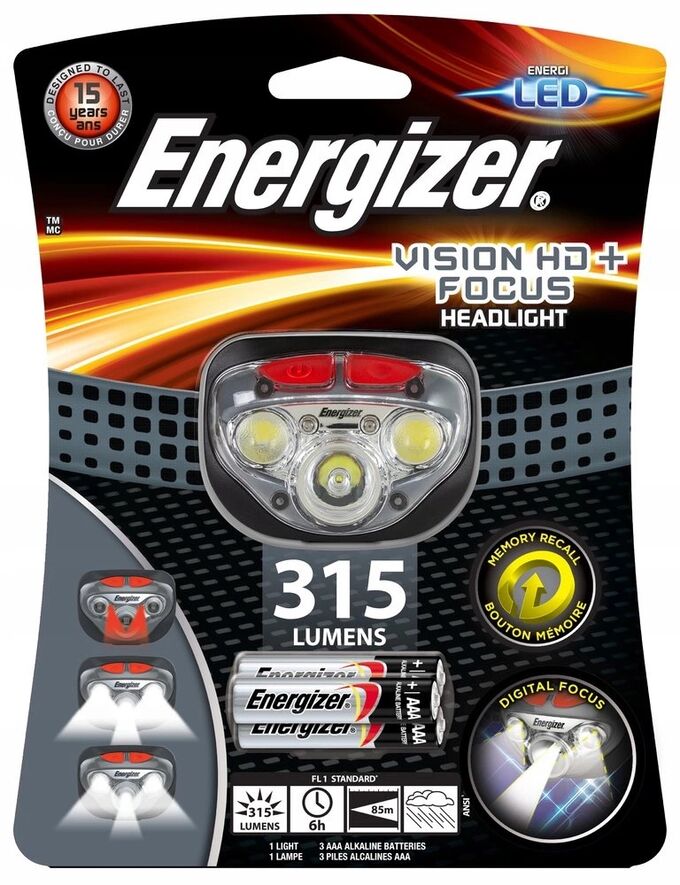 Фонарь налобный ENERGIZER Headlight Vision HD Focus св.диод 300 люм влагозащ.3xAAA (в/компл) 1/6