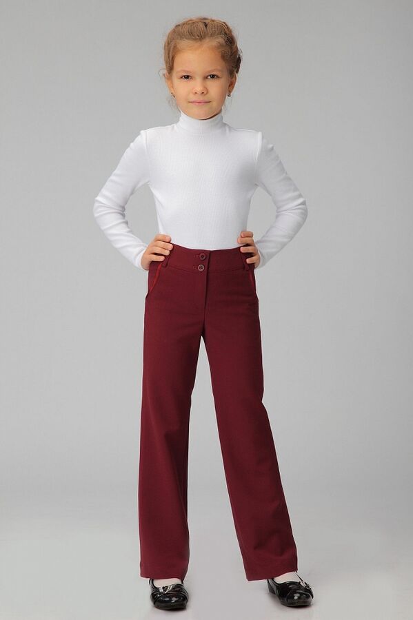 Бордовые школьные брюки для девочки, модель 0402