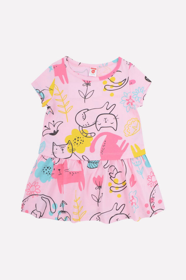5615 Платье/розовое облако, кошки с цветами