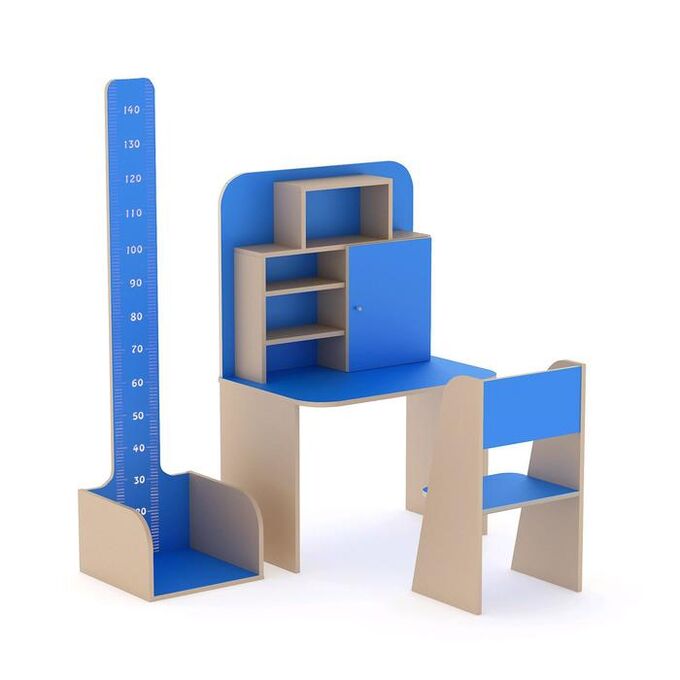 Игровой набор «Поликлиника», ростомер, стул, стол, цвет бежевый синий