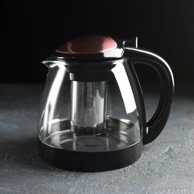 СИМА-ЛЕНД Чайник стеклянный заварочный «Глянец», 1,5 л, с металлическим ситом, цвет МИКС