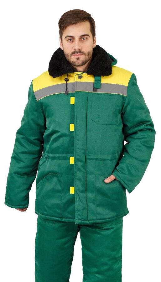 Куртка мужская рабочая &quot;Патриот&quot; зимняя с мех. воротником т-зелёная с желтым тк. Смесовая