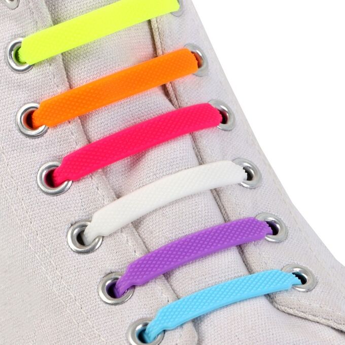 ONLITOP Набор шнурков для обуви, 6 шт, силиконовые, плоские, разноразмерные, 7 мм, 7,5 см, цвет «радужный»