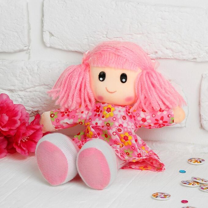 Мягкая игрушка «Кукла» в ситцевом платье, с хвостиками, цвета МИКС