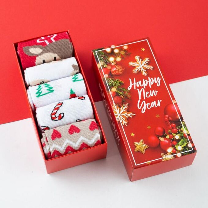 Набор новогодних женских носков KAFTAN &quot;Happy holidays&quot; р. 36-40 (23-25 см), 5 пар