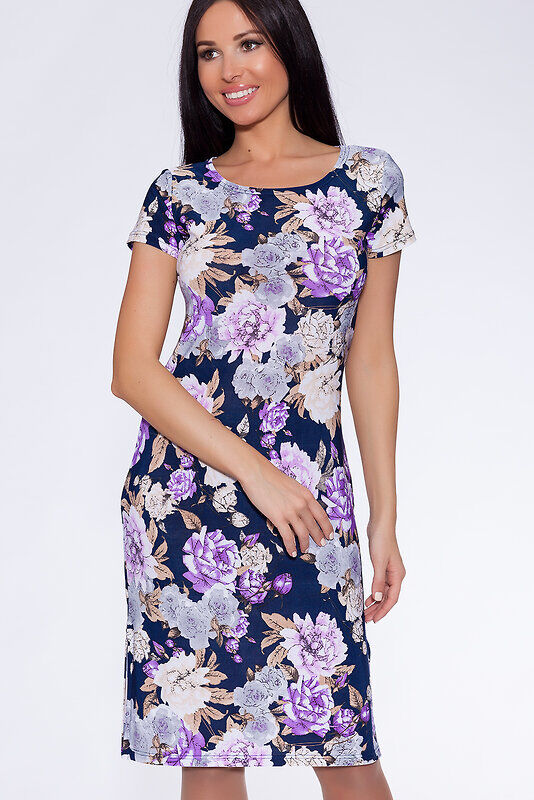 TEXCOM Платье Темно-синий/фиолетовые цветы