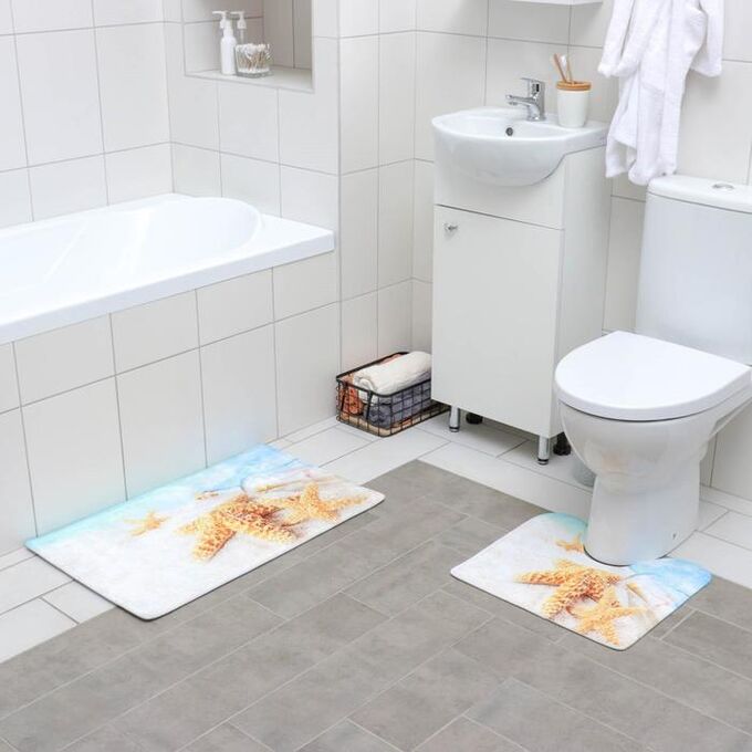 Набор ковриков для ванны и туалета  «Звёзды на песке», 2 шт: 40?45, 45?75 см