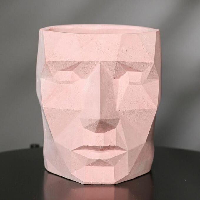 Кашпо полигональное из гипса «Голова», цвет розовый, 16 ? 20 см
