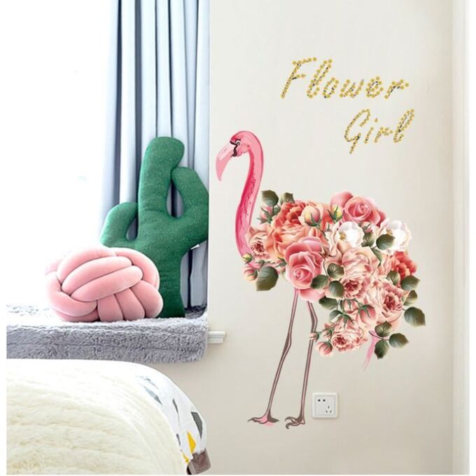 Наклейка пластик интерьерная &quot;Фламинго с розами на хвосте&quot; 50х70 см 4342223