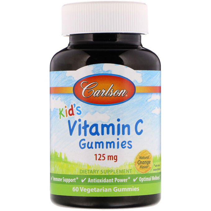 Carlson Labs, Kid&amp;#x27 - s, жевательные конфеты с витамином С, с натуральным апельсиновым вкусом, 125 мг, 60 вегетарианских жевательных конфет