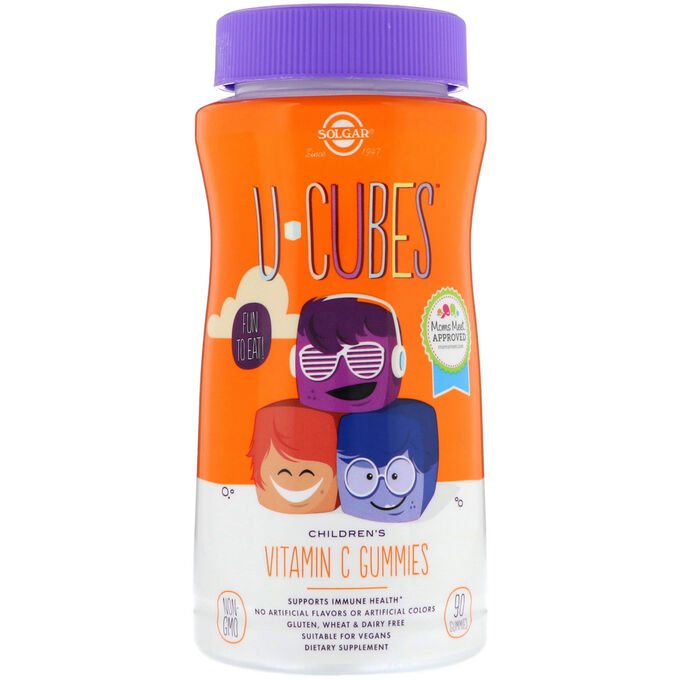 Solgar, U-Cubes, витамин С для детей, со вкусом апельсина и клубники, 90 жевательных конфет