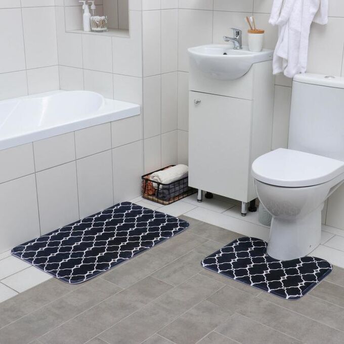 Набор ковриков для ванны и туалета  «Сантра», 2 шт 40?50, 50?80 см, цвет чёрно-белый