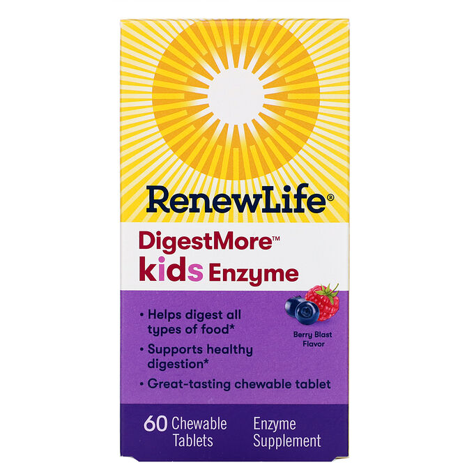 Renew Life, Ферменты для детей DigestMore, с ягодным вкусом, 60 жевательных таблеток