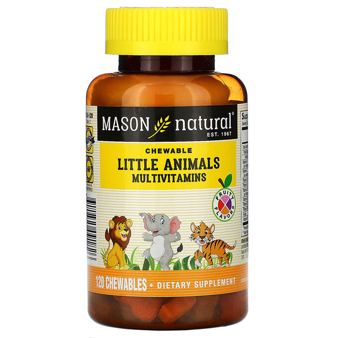 Mason Natural, Little Animals, мультивитамины, фруктовый вкус, 120 жевательных таблеток