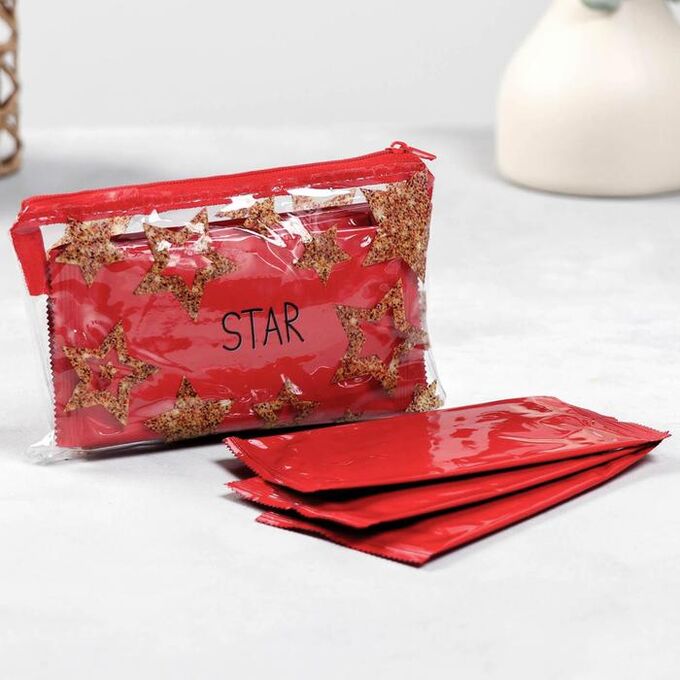 Косметичка с влажными салфетками STAR в косметичке 15,5х10 см, 10шт, красные