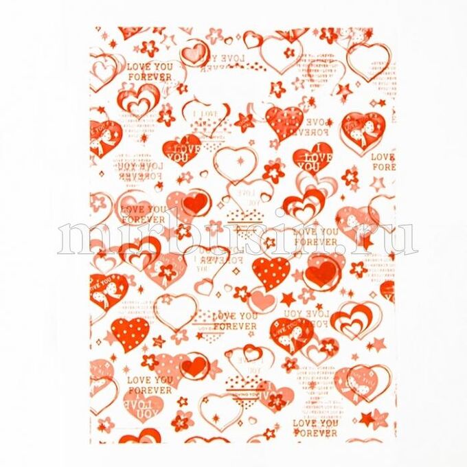 Полиэтиленовый Пакет с Рисунком Сердце, Цвет: Красный, Размер: 34х25см, (УТ100011950)