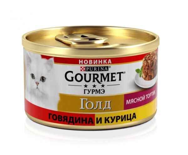 Gourmet Gold влажный корм для кошек Мясной Тортик Говядина/Курица 75гр консервы