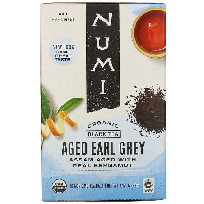 Numi Tea, Organic Black Tea, Aged Earl Grey, 18 Tea Bags, 1.27 oz (36 g)