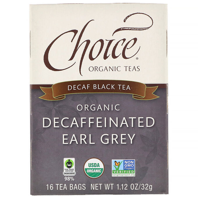 Choice Organic Teas, Black Tea, Organic Decaffeinated Earl Grey, Decaf, 16 Tea Bags, 1.12 oz (32 g)