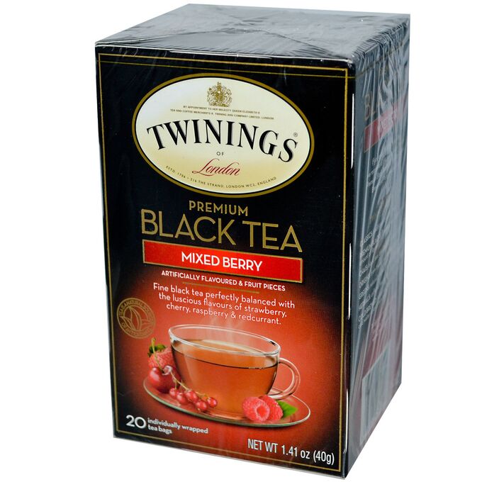 Twinings, Премиум черный чай, ягодное ассорти, 20 пакетиков, 1,41 унции (40г)