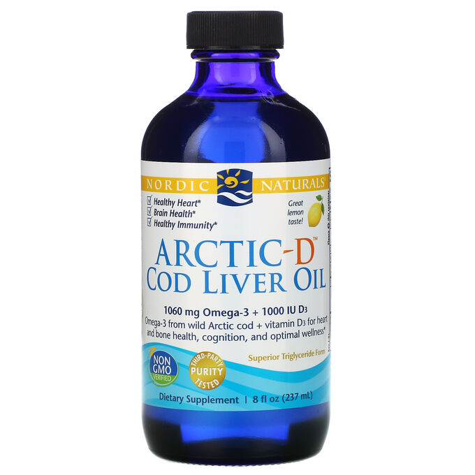 Nordic Naturals, Arctic-D, жир печени трески с лимоном, 237 мл (8 жидких унций)