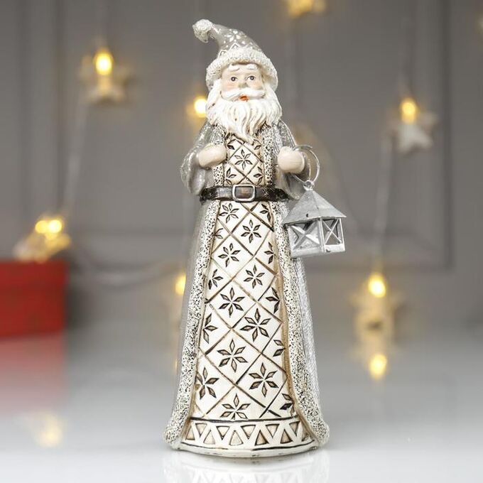 Сувенир полистоун &quot;Дед Мороз в серой шубе, с фонариком&quot; 19,5х7х7,5 см