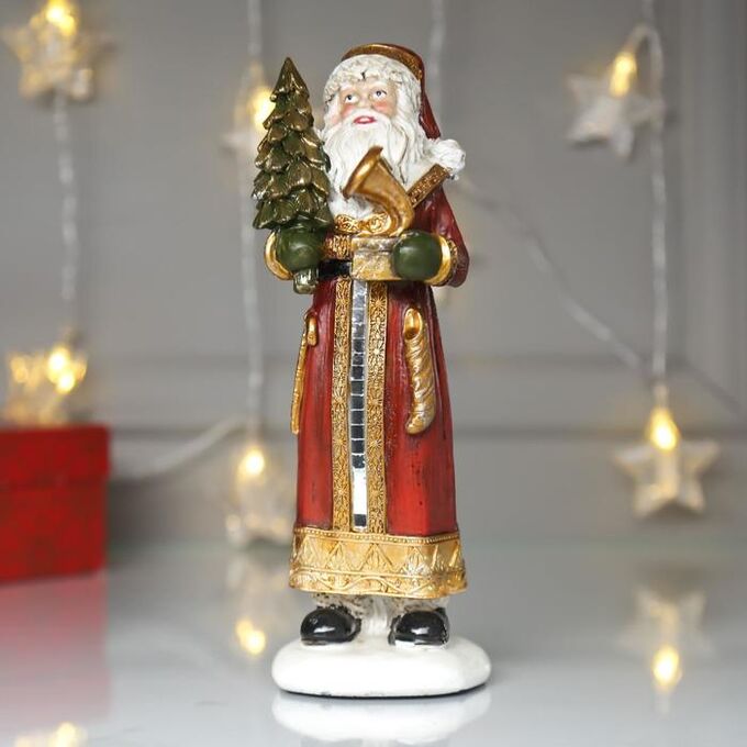 Сувенир полистоун &quot;Дедушка Мороз в красной шубе, с ёлкой&quot; зеркальная мозаика 22,5х7х8,5 см