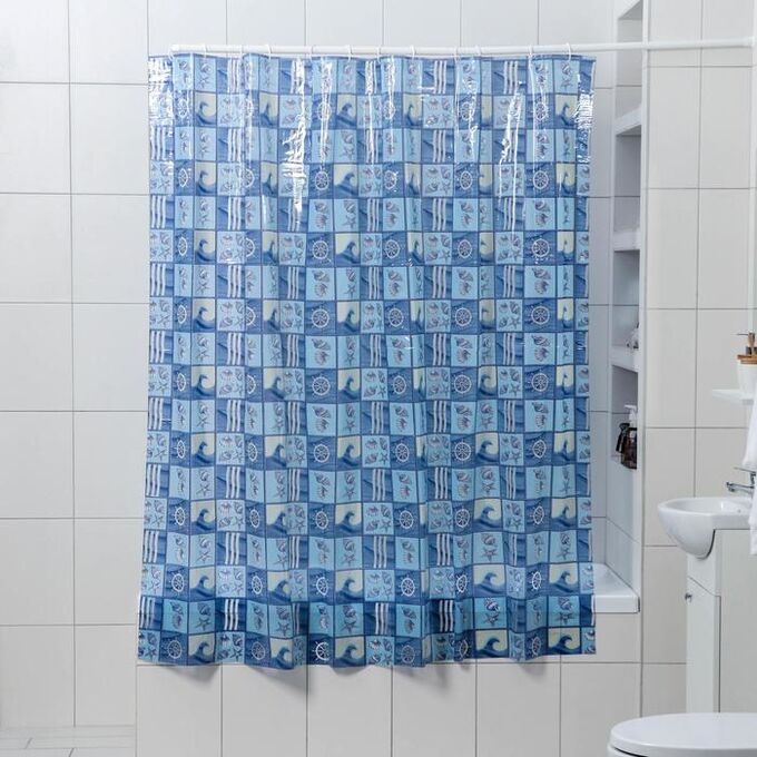 Штора для ванной комнаты Доляна «Море», 180x180 см, PVC