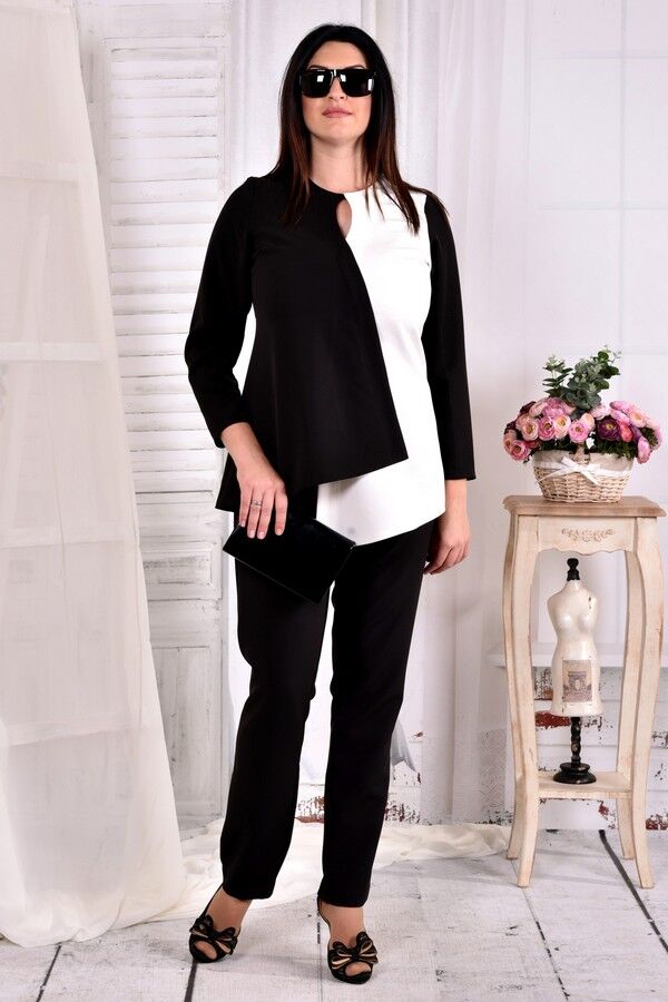 Блуза 0565-1 черно-белая (сочетается с брюками 030-1)