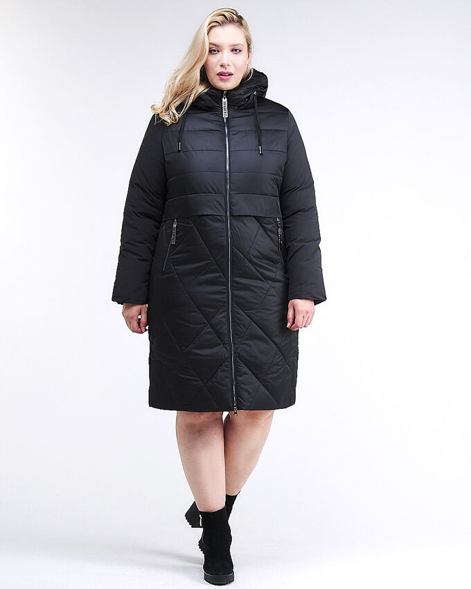 Женская зимняя классика куртка большого размера черного цвета 100-916_701Ch