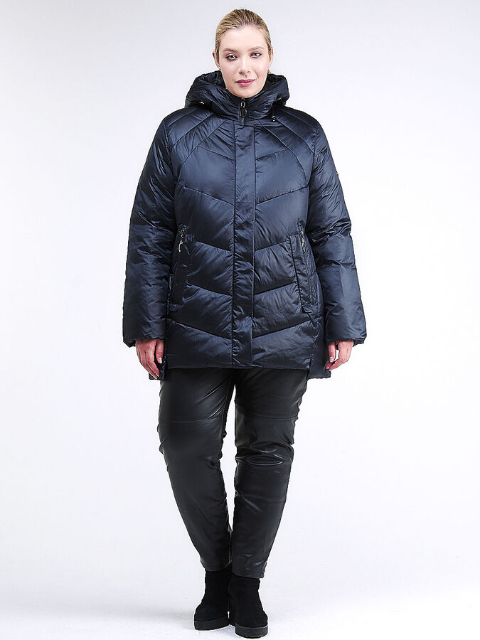 Женская зимняя классика куртка большого размера темно-синего цвета 85-923_5TS