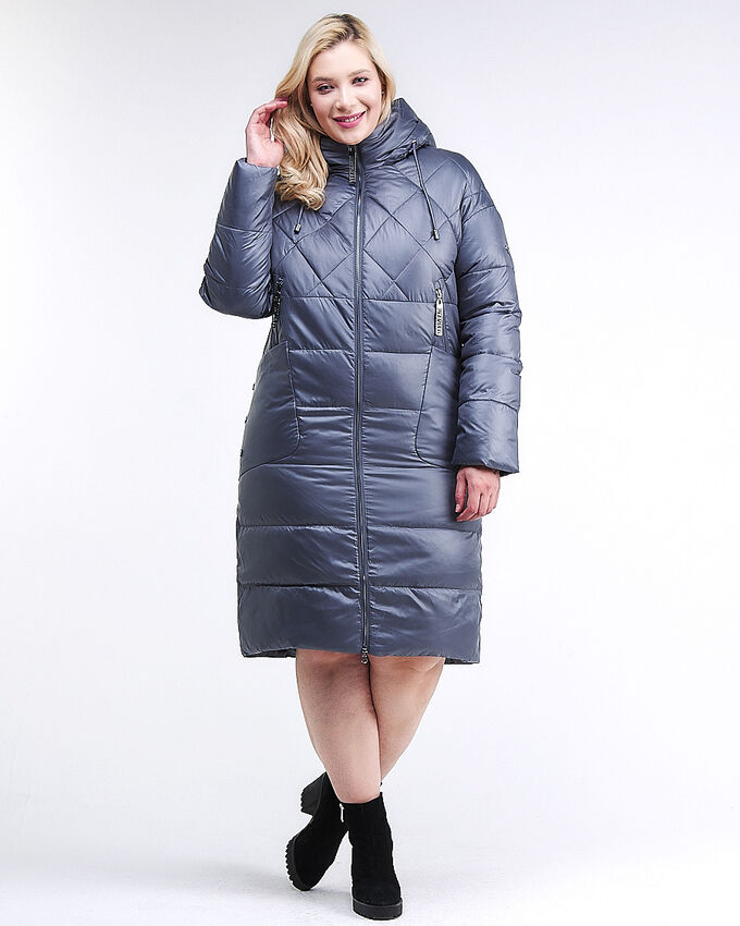 Женская зимняя классика куртка стеганная темно-серого цвета 105-918_25TC