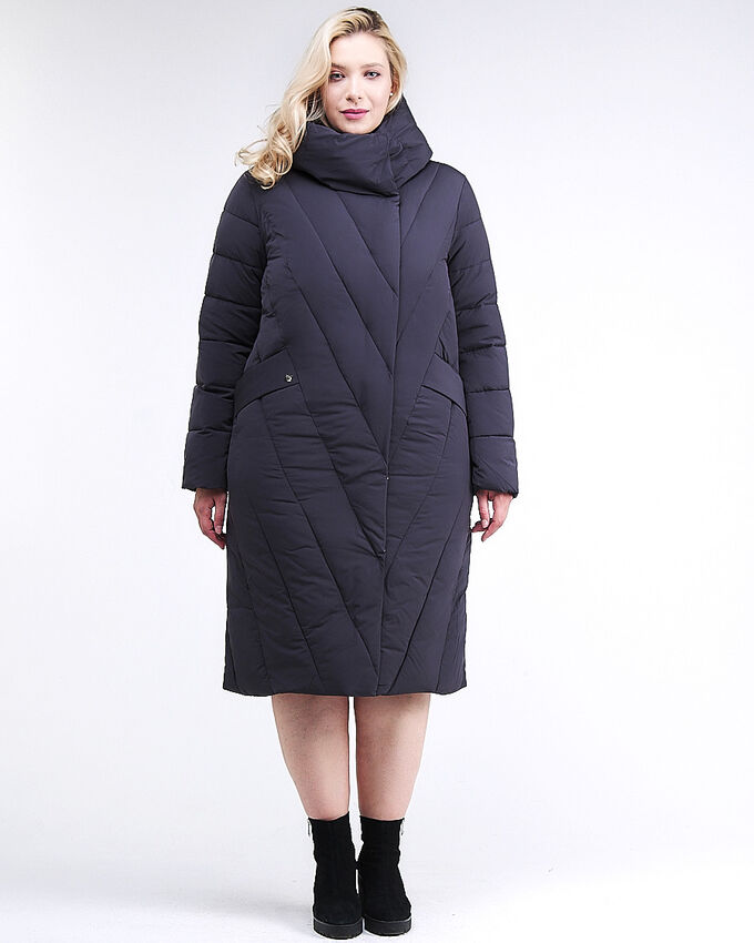 Женская зимняя классика куртка с капюшоном темно-синего цвета 191949_02TS