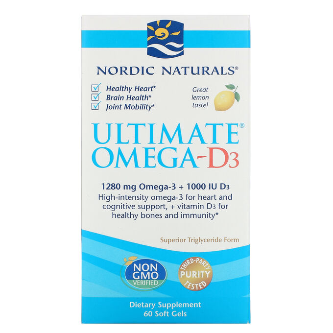 Nordic Naturals, Омега-D3 Ultimate, лимон, 1000 мг, 60 гелевых капсул