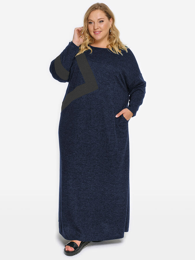 La'Te Платье из джерси-меланж с асимметричной отделкой, темно-синее, отделка темно-серая