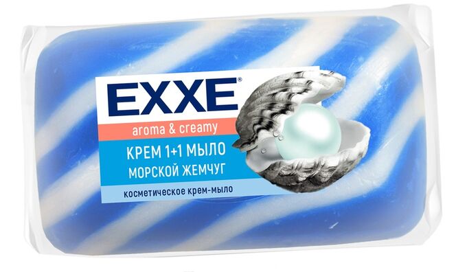 Крем+мыло EXXE 1+1 &quot;Морской жемчуг&quot; 1шт*80г  (СИНЕЕ) полосатое одиночное