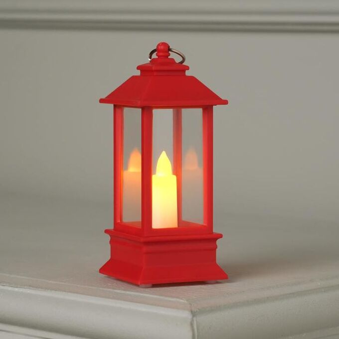 Luazon Lighting Светодиодная фигура «Красный фонарь со свечкой» 5.5 x 13 x 5.5 см, пластик, батарейки AG13х3, свечение тёплое белое