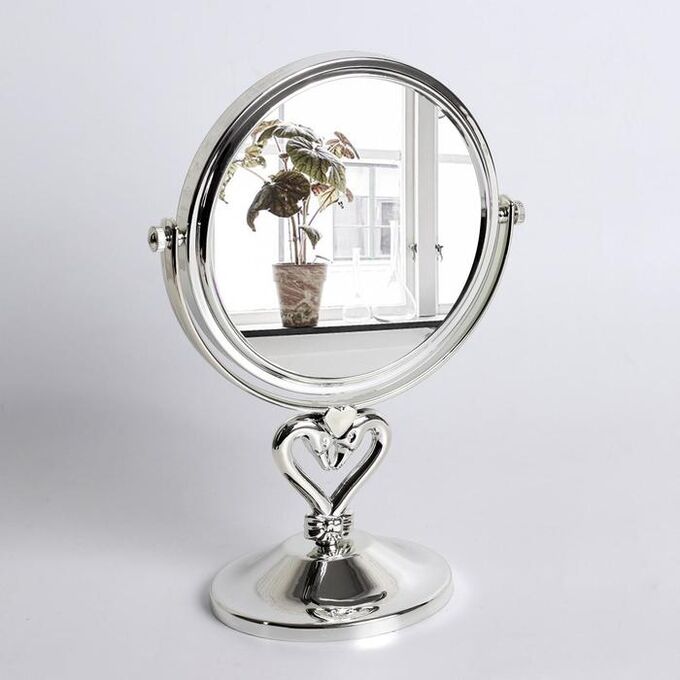 Зеркало настольное, двустороннее, с увеличением, d зеркальной поверхности 14,5 см, цвет серебряный