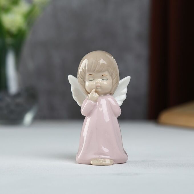 Сувенир керамика &quot;Ангел-пухлячок в розовом платье - застенчивый&quot; 10.5х4.5х6.3 см