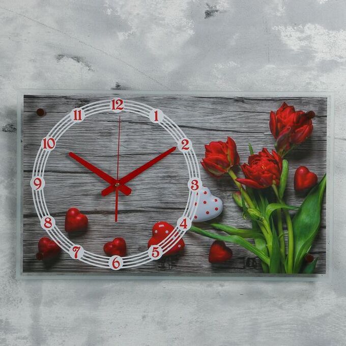 Часы настенные, серия: Цветы, &quot;Красные тюльпаны&quot;, 36х60  см, микс