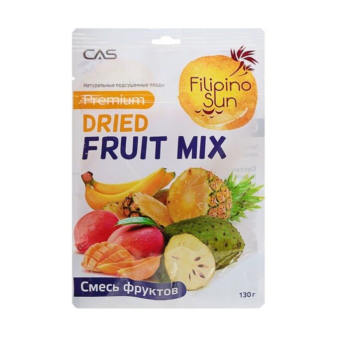 МИКС АНАНАС, БАНАН, МАНГО И СМЕТАННОЕ ЯБЛОКО, СУШЕНЫЙ FRUIT MIX, FILIPINO SUN, 130Г