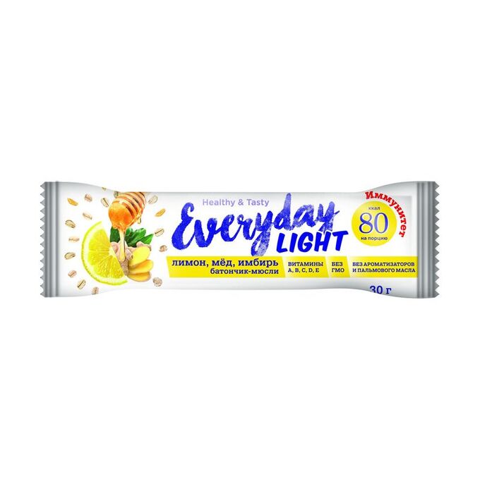 БАТОНЧИК-МЮСЛИ ЛИМОН, МЕД, ИМБИРЬ, 80 ККАЛ, EVERYDAY LIGHT, 30Г