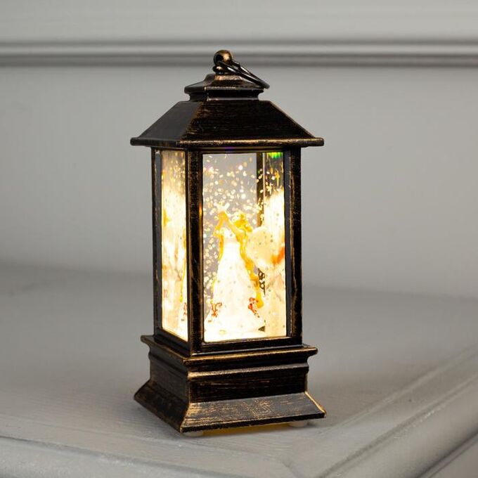 Luazon Lighting Фигура светодиодная &quot;Ангел в бронзовом фонарике&quot; 12.5х5.5х5.5 см, 1 LED, блестки, ТЁПЛОЕ БЕЛОЕ