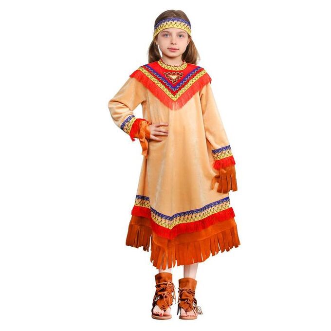 Карнавальный костюм «Индеец девочка», платье, головной убор, р. 40, рост 152 см
