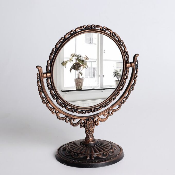 Зеркало настольное «Ажур», двустороннее, с увеличением, d зеркальной поверхности 9,7 см, цвет медный