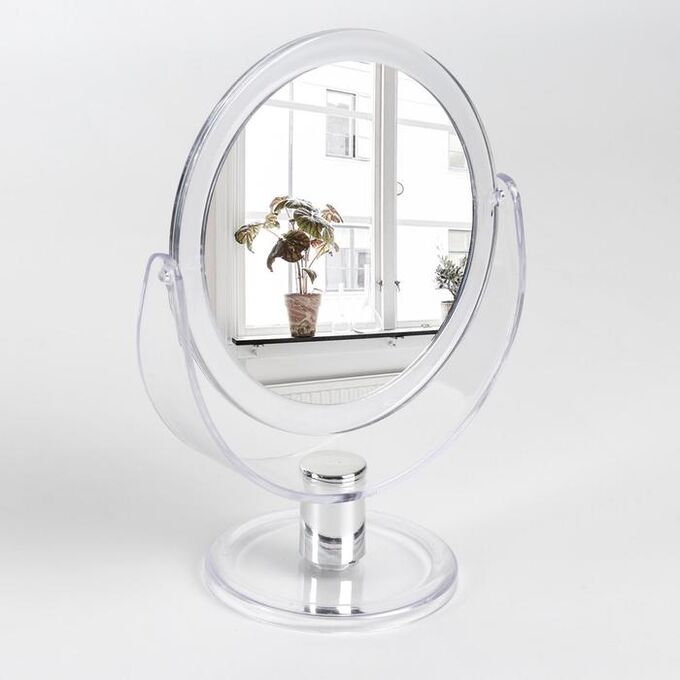 Зеркало настольное, двустороннее, с увеличением, d зеркальной поверхности — 10,5 см, цвет прозрачный