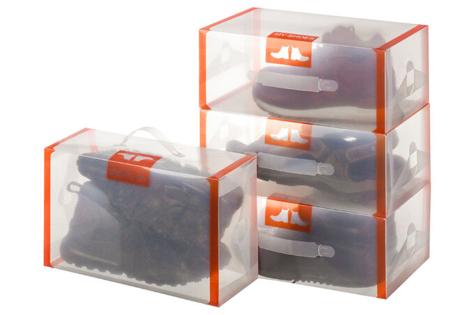 Элан галерея Набор 4 коробок для хранения мужской обуви 35*21*14 см &quot;Оранжевая кайма&quot; складные, c ручкой