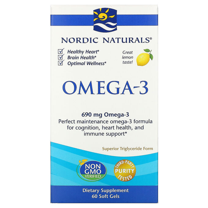 Nordic Naturals, Омега-3, с лимонным вкусом, 690 мг, 60 капсул