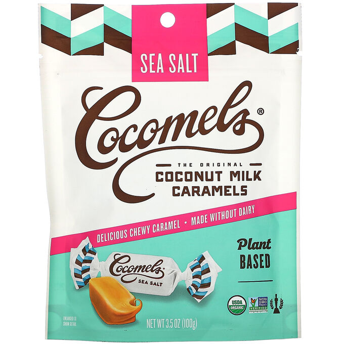 Cocomels, Органическая карамель с кокосовым молоком, с морской солью, 3,5 унц. (100 г)